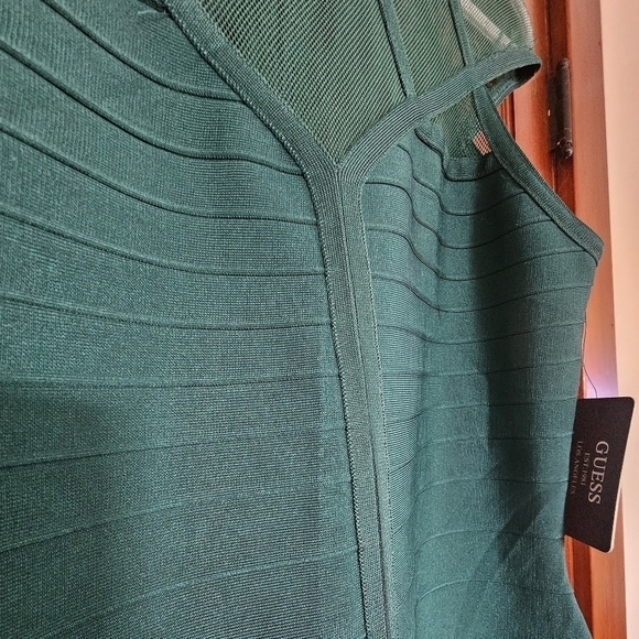 Guess Women's Green Short Sleeve Mesh Round Neck Bodycon Dress - Picture 5 of 8